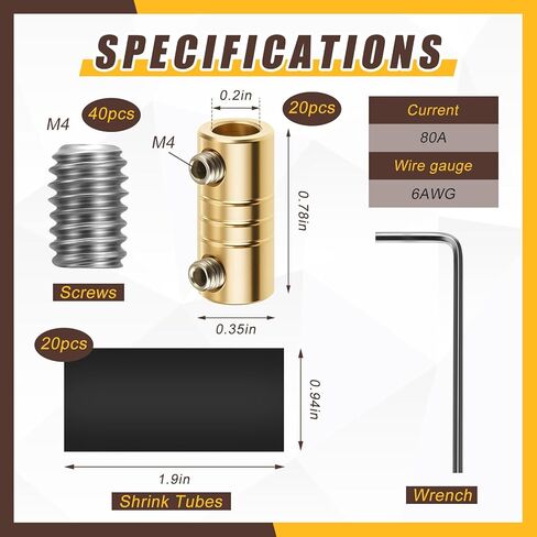 Kingdder 20 PCS 6 AWG Gauge Connector Nut Kit لـ 80 أمبير مع 20 أنابيب تقليص الحرارة و 40 مسامير و 1 مفتاح وجع 6 AWG كتلة اتصال سريعة in Saudi Arabia