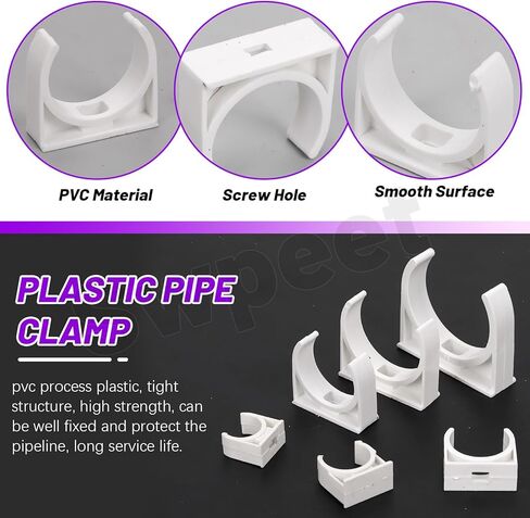 Swpeet 140Pcs 6 Sizes PVC U-Shaped Water Pipe Clamps Clips Assortment Kit, U-Shaped Buckles, Plastic Pipe Clips, Pipe Hangers Clamps, Holder Pipe Support, Tubing Clamps for TV Trays Hose Support in Saudi Arabia