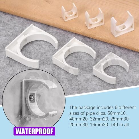 Swpeet 140Pcs 6 Sizes PVC U-Shaped Water Pipe Clamps Clips Assortment Kit, U-Shaped Buckles, Plastic Pipe Clips, Pipe Hangers Clamps, Holder Pipe Support, Tubing Clamps for TV Trays Hose Support in Saudi Arabia