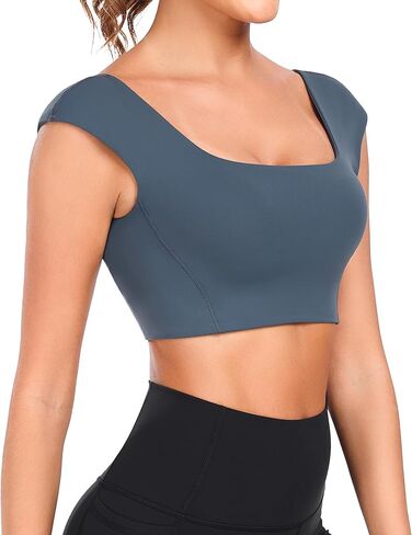 Yunoga Womens مبطنة الرياضة حدوث حاجز مربع الرقبة طويلة الخطوط اليوغا حمالات الظهر تويست تويست تجريب قمم الخزانات in Saudi Arabia