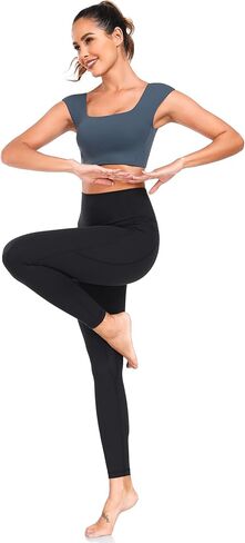Yunoga Womens مبطنة الرياضة حدوث حاجز مربع الرقبة طويلة الخطوط اليوغا حمالات الظهر تويست تويست تجريب قمم الخزانات in Saudi Arabia