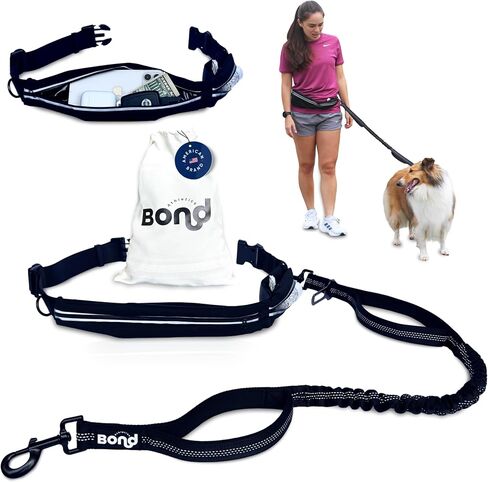 Bond Dog Running Leash Hands Free Dog Consh مع حقيبة ، وحزام تشغيل للحيوانات الأليفة للمشي ، والركض ، و Canicross ، يشمل الصراخ المزيج على السلامة حزمة مقعد سيارة الأليف ، حزام جرو للكلاب in Saudi Arabia