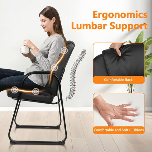 كرسي Clatina Classic Leather Soft Snoftion مع مساند للأذرع مبطنة وقاعدة زلاجة ، كرسي ضيف تنفيذي لمؤتمر مكتب انتظار مكتب الكمبيوتر ، Black (حزمة) in Kuwait