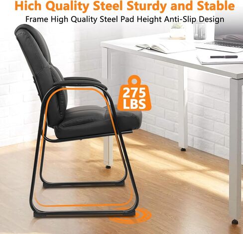 كرسي Clatina Classic Leather Soft Snoftion مع مساند للأذرع مبطنة وقاعدة زلاجة ، كرسي ضيف تنفيذي لمؤتمر مكتب انتظار مكتب الكمبيوتر ، Black (حزمة) in Kuwait