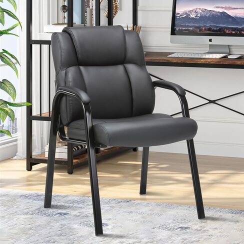 CLATINA Classic Leather Soft Reception Chair with Padded Armrests and Sled Base, Executive Guest Chair for Office Computer Desk Conference Waiting Meeting Room, Black (2 Pack) in Saudi Arabia