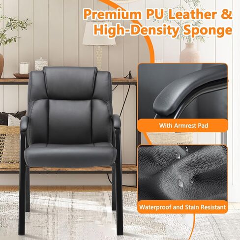 CLATINA Classic Leather Soft Reception Chair with Padded Armrests and Sled Base, Executive Guest Chair for Office Computer Desk Conference Waiting Meeting Room, Black (2 Pack) in Saudi Arabia
