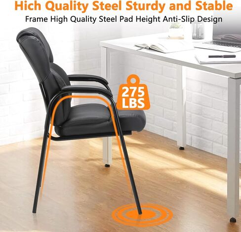 CLATINA Classic Leather Soft Reception Chair with Padded Armrests and Sled Base, Executive Guest Chair for Office Computer Desk Conference Waiting Meeting Room, Black (2 Pack) in Saudi Arabia