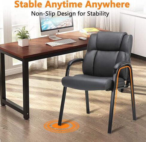 CLATINA Classic Leather Soft Reception Chair with Padded Armrests and Sled Base, Executive Guest Chair for Office Computer Desk Conference Waiting Meeting Room, Black (2 Pack) in Saudi Arabia