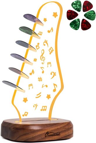 Light Up Guitar Pick Holder with 6 Guitar Picks, Real Hardwood & Acrylic Guitar Headstock Shaped Pick Holder Case for Picks Storage & Display, Guitar Music Accessories Gifts for Men Lover Player in Kuwait