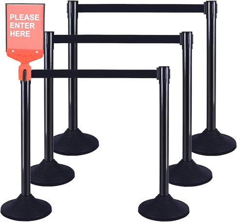 6PACK BESEA Crowd Control Stanchions with 10 FEET Retractable Belts, Water Filled Base Weighted Barriers Black Post in Kuwait