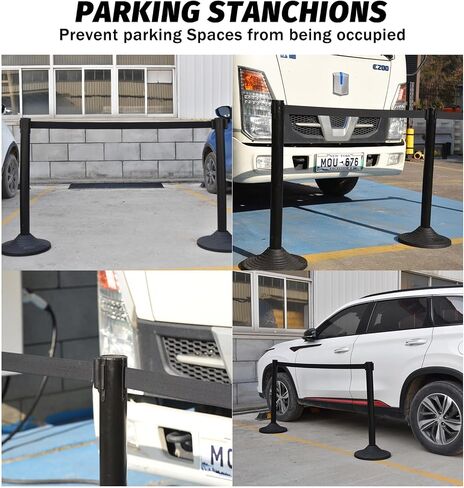 6PACK BESEA Crowd Control Stanchions with 10 FEET Retractable Belts, Water Filled Base Weighted Barriers Black Post in Kuwait