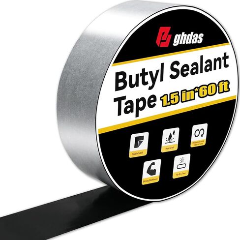 1 حزمة Butyl Sealant Tape 1 1/2 "× 60 ' - جانب مزدوج - حاجز البخار الأسود شريط بوتيل لجدار مساحة الزحف ، نوافذ RV ، قارب سطح السفينة ، الزحف (مقاوم للماء ، مقاوم للعوامل الجوية) in Kuwait