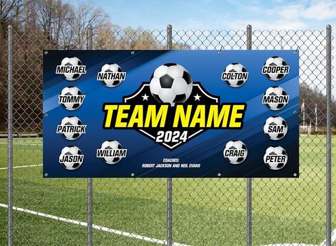Soccer Team Banner, Futbol Team Banner - Custom Soccer Banner, Printed, Hemmed and Grommets Included in Saudi Arabia
