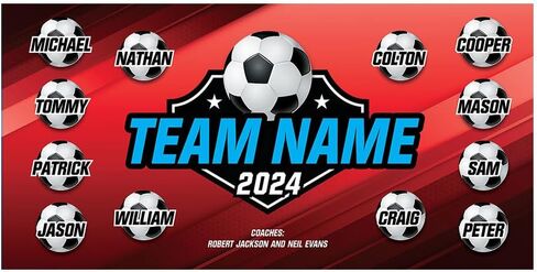 Soccer Team Banner, Futbol Team Banner - Custom Soccer Banner, Printed, Hemmed and Grommets Included in Saudi Arabia
