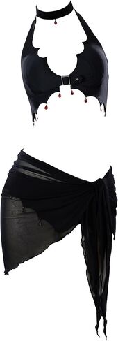 Meowcos Goth bikini بدلة السباحة ملابس السباحة القوطية النمط الأسود الرسن البيكيني مجموعة مع تغطية ساب in Saudi Arabia