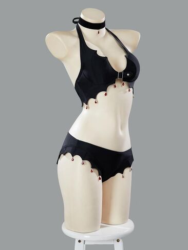 Meowcos Goth bikini بدلة السباحة ملابس السباحة القوطية النمط الأسود الرسن البيكيني مجموعة مع تغطية ساب in Saudi Arabia