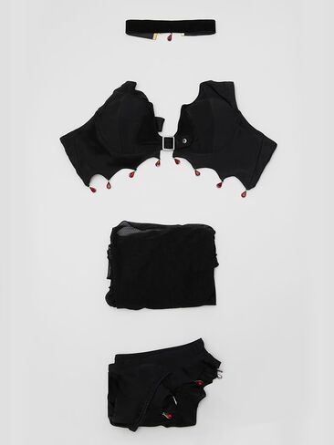 Meowcos Goth bikini بدلة السباحة ملابس السباحة القوطية النمط الأسود الرسن البيكيني مجموعة مع تغطية ساب in Saudi Arabia