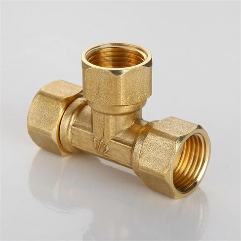 10pcs Copper Thickened L-Type Union Joint 1/2" 3/4" Female Male Thread Straight-Through Three-Way Water Pipe Gas Pipe Joint Fittings(Tan) in Saudi Arabia