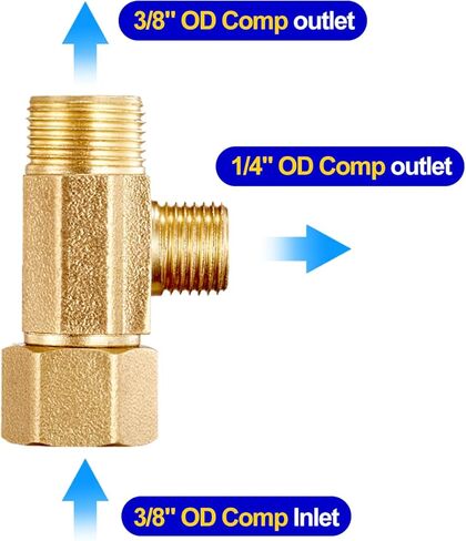 Add-A-tee (2 pcs) ، صمام إيقاف الزاوية الخالي من الرصاص 3/8 "شركات شركات × 3/8" ، موصل شركات النحاس النحاس مع حشية ختم مدمجة لحنفية ، شديد زجاجي ، غسالة صحون ، خزان المرحاض in Kuwait