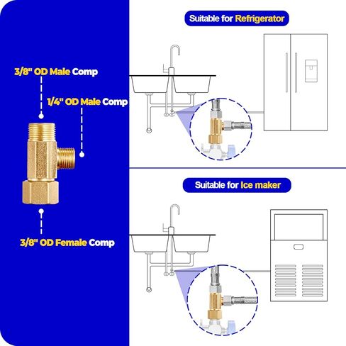 Add-A-tee (2 pcs) ، صمام إيقاف الزاوية الخالي من الرصاص 3/8 "شركات شركات × 3/8" ، موصل شركات النحاس النحاس مع حشية ختم مدمجة لحنفية ، شديد زجاجي ، غسالة صحون ، خزان المرحاض in Kuwait