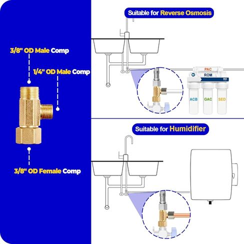 Add-A-tee (2 pcs) ، صمام إيقاف الزاوية الخالي من الرصاص 3/8 "شركات شركات × 3/8" ، موصل شركات النحاس النحاس مع حشية ختم مدمجة لحنفية ، شديد زجاجي ، غسالة صحون ، خزان المرحاض in Kuwait