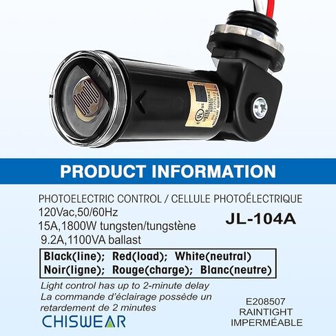 Automatic Lighting Sensor Switch 2pcs Photoelectric Switch for Outdoor Light Photo Cell Sensor with Time Delay Temperature Compensation Water-Resistant in Saudi Arabia