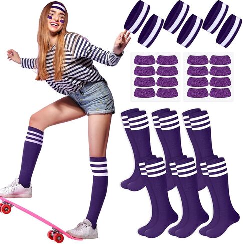 18 Pcs School Team Spirit Accessories Team Spirit Day Assorted 6 Sport Socks 6 Sport Headbands 6 Glitter Stickers for Youth Soccer Softball Football Volleyball Events in Kuwait