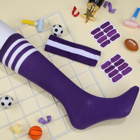 18 Pcs School Team Spirit Accessories Team Spirit Day Assorted 6 Sport Socks 6 Sport Headbands 6 Glitter Stickers for Youth Soccer Softball Football Volleyball Events in Kuwait