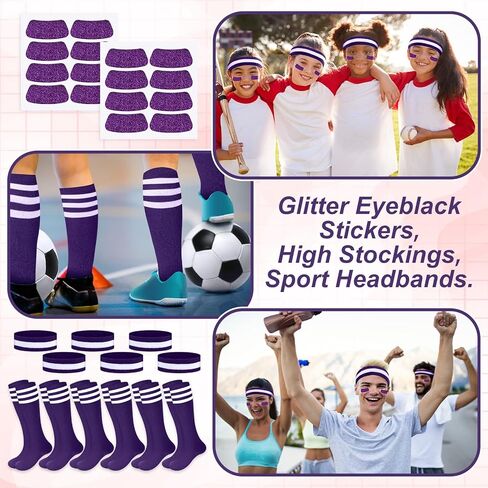 18 Pcs School Team Spirit Accessories Team Spirit Day Assorted 6 Sport Socks 6 Sport Headbands 6 Glitter Stickers for Youth Soccer Softball Football Volleyball Events in Kuwait