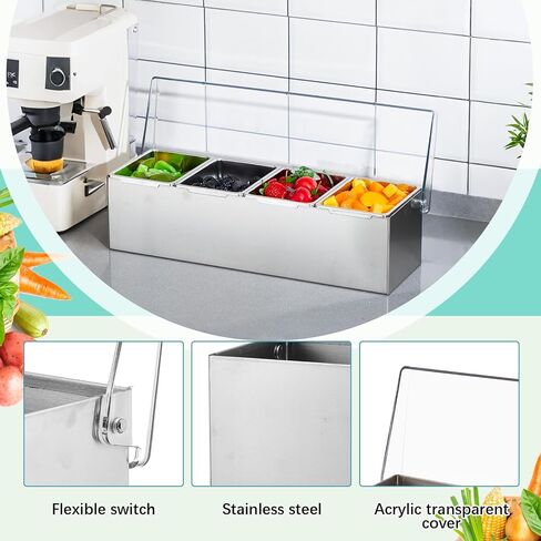 Boao Stainless Steel Condiment Dispenser with Lid and Bottom, Stainless Steel Condiment Tray, Ice Cooled Garnish Tray with 4 Ice Boxes for Food Party Outdoor BBQs (6 Slot) in Saudi Arabia