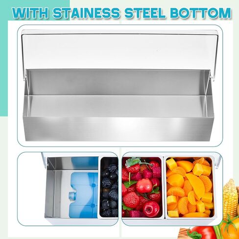Boao Stainless Steel Condiment Dispenser with Lid and Bottom, Stainless Steel Condiment Tray, Ice Cooled Garnish Tray with 4 Ice Boxes for Food Party Outdoor BBQs (6 Slot) in Saudi Arabia
