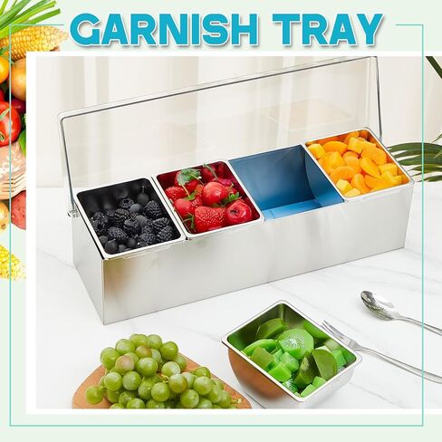 Boao Stainless Steel Condiment Dispenser with Lid and Bottom, Stainless Steel Condiment Tray, Ice Cooled Garnish Tray with 4 Ice Boxes for Food Party Outdoor BBQs (6 Slot) in Saudi Arabia