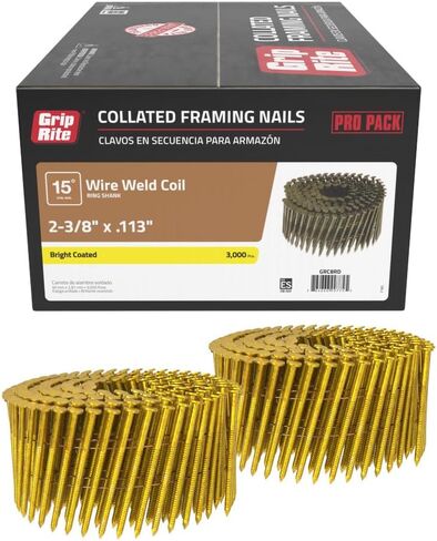 Grip-Rite GRC8RD, 15-Degree Wire Coil Collated Fasteners, 2-3/8" x .113 Coated Ring, 3,000 Nails, Strong and Durable in Saudi Arabia
