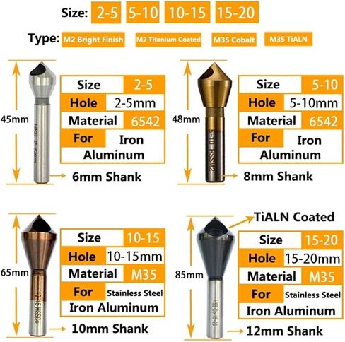 C.Tersink Drill Bits HSS M2 M35 Cobalt Deburring 90 درجة شطب من النوع 1PCs (M2 Titanium المطلية ، 10-15 ملم) in Saudi Arabia