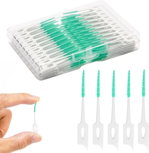 Dental Floss Picks, 200 Count, Soft Rubber Brush Head, Interdental Brushes with Convenient Carry Case,Dual-Ended Toothpick Travel Teeth Cleaning Tools (Green) in Saudi Arabia