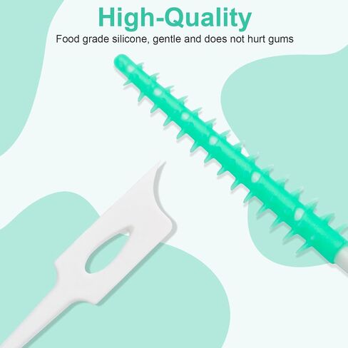 Dental Floss Picks, 200 Count, Soft Rubber Brush Head, Interdental Brushes with Convenient Carry Case,Dual-Ended Toothpick Travel Teeth Cleaning Tools (Green) in Saudi Arabia