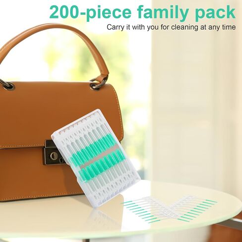 Dental Floss Picks, 200 Count, Soft Rubber Brush Head, Interdental Brushes with Convenient Carry Case,Dual-Ended Toothpick Travel Teeth Cleaning Tools (Green) in Saudi Arabia