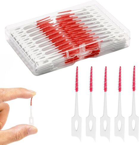 Dental Floss Picks, 200 Count, Soft Rubber Brush Head, Interdental Brushes with Convenient Carry Case,Dual-Ended Toothpick Travel Teeth Cleaning Tools (Green) in Saudi Arabia