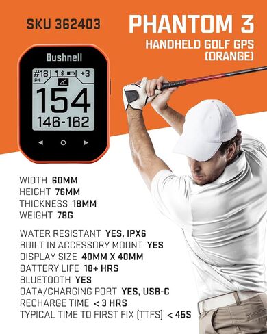 Wearable4u Bushnell Phantom 3 Slope GPS Golf Orange مع تقنية المنحدر ، وشاشة تعمل باللمس ، وعربة مغناطيسية مع بنك كهربائي وحزمة منشفة in Saudi Arabia