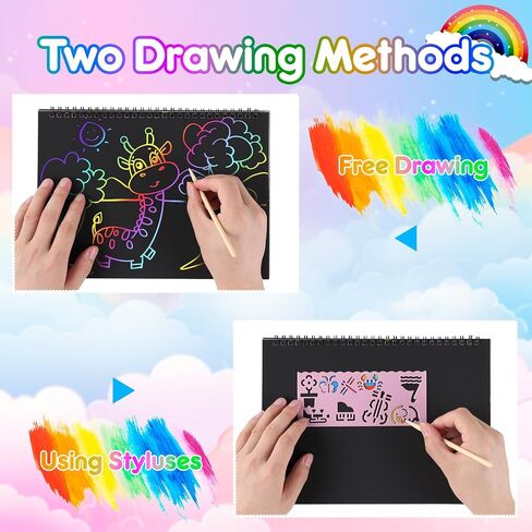 Scratch Art Books for Kids, 6 Packs Rainbow Scratch Notebook, Crafts Kit with Reusable Cleaner Tool, Mess-Free Art Crafts for Kids Ages 4-8, Travel, Gifts for 4 5 6 7 8 9 Year Old Girl Boy in Saudi Arabia