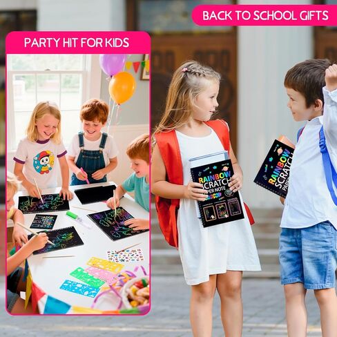 Scratch Art Books for Kids, 6 Packs Rainbow Scratch Notebook, Crafts Kit with Reusable Cleaner Tool, Mess-Free Art Crafts for Kids Ages 4-8, Travel, Gifts for 4 5 6 7 8 9 Year Old Girl Boy in Saudi Arabia