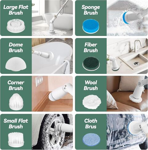 DiField Electric Spin Scrubber ، فرشاة التنظيف اللاسلكية مع 8 رؤوس فرشاة قابلة للاستبدال ومقبض تمديد قابل للانفصال وقابل للتعديل ، جهاز تنظيف مزدوج للاستحمام للتنظيف ، البلاط ، الجدار ، الأرض in Saudi Arabia