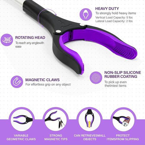 Grabber Reacher Tool - 32" Reacher Grabber Tool with Strong Magnetic and Swivel Head - FDA Registered Heavy Duty Pick Up Stick Grabbers for Seniors, Trash, Surgery Recovery Must Haves Gifts(Purple) in Kuwait