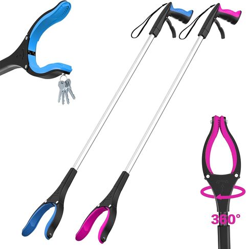 2-Pack 32inch Long Grabber Reacher Tool, Trash Picker Pick Up StickGrabbers for Seniors with 360° Rotating Jaw Magnets, 4" Wide Claw Opening Reacher Pickup Tool, Grabber Reacher Tool Heavy Duty in Saudi Arabia