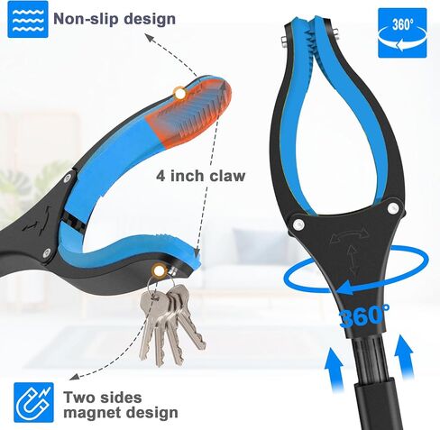 2-Pack 32inch Long Grabber Reacher Tool, Trash Picker Pick Up StickGrabbers for Seniors with 360° Rotating Jaw Magnets, 4" Wide Claw Opening Reacher Pickup Tool, Grabber Reacher Tool Heavy Duty in Saudi Arabia