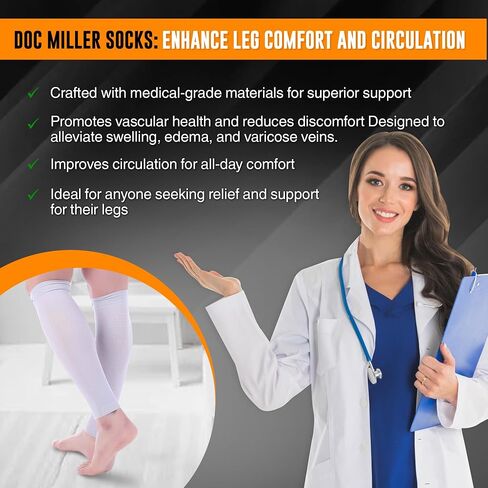 Doc Miller Compression Calf Sleeve for Men & Women, Premium Medical Grade, 15-20mmHg Graduated Support for Running, Calf Tear, Shin Splints, Knee High, Calf Sleeves, 1 Pair in Saudi Arabia