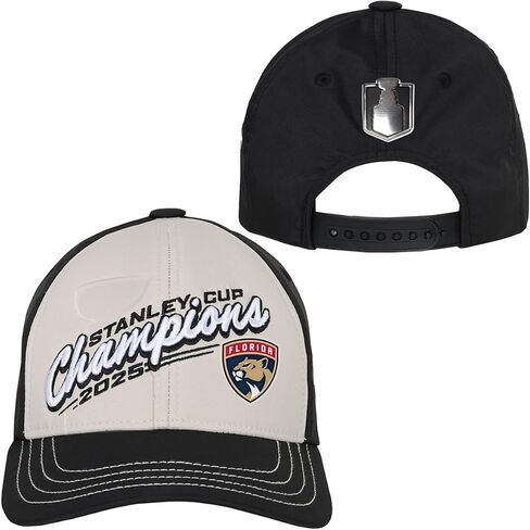 Outerstuff Florida Panthers Youth Boys Girls Size 2025 Stanley Cup Champions Locker Room Adjustable Snapback Hat Black/Light Beige in Saudi Arabia