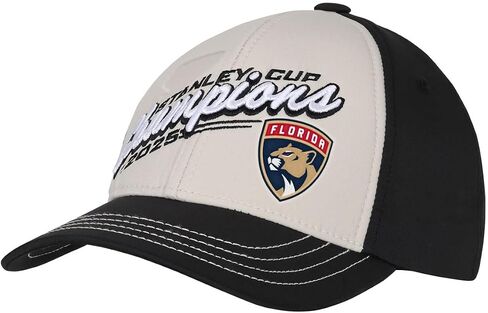 Outerstuff Florida Panthers Youth Boys Girls Size 2025 Stanley Cup Champions Locker Room Adjustable Snapback Hat Black/Light Beige in Saudi Arabia
