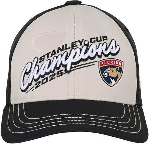 Outerstuff Florida Panthers Youth Boys Girls Size 2025 Stanley Cup Champions Locker Room Adjustable Snapback Hat Black/Light Beige in Saudi Arabia