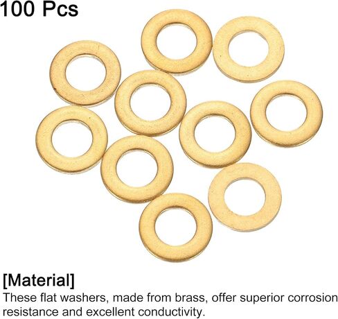 Uxcell 100pcs M5 مسطح غسالة ، نحاس 5.3 مم × 10 مم OD × 1 مم لسمك برغي الترباس ، إصلاح المصانع ، المطابخ ، المتاجر ، والبناء في الهواء الطلق ، الأصفر in Saudi Arabia